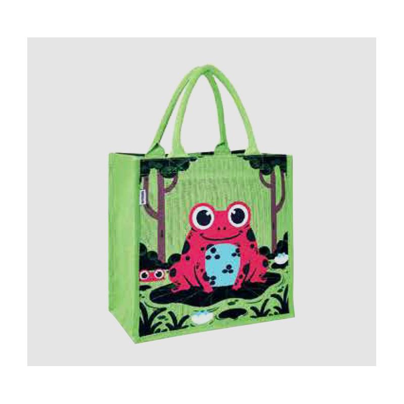 Fancy Green Jute Bag Frog Design